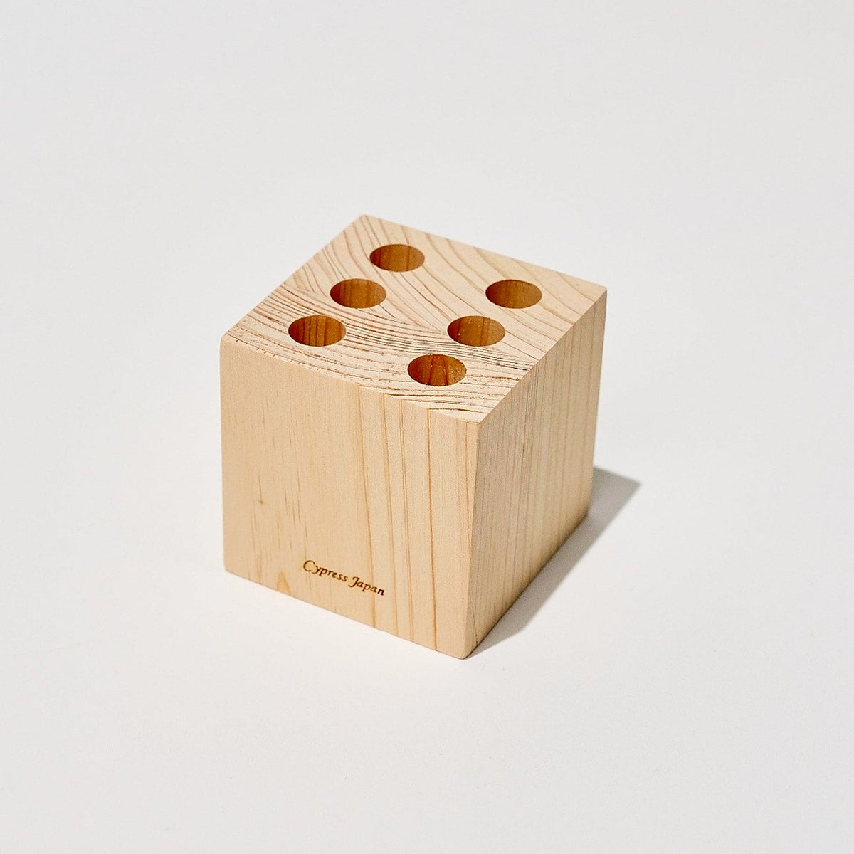 Wooden pen holder block with six holes