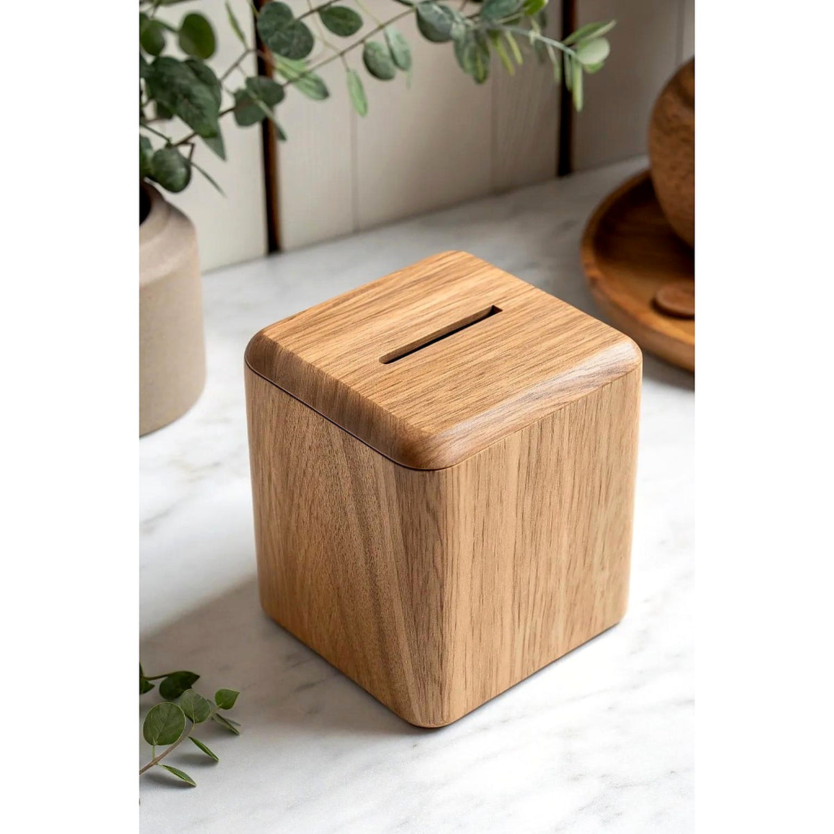 Wooden piggy bank coin saving box