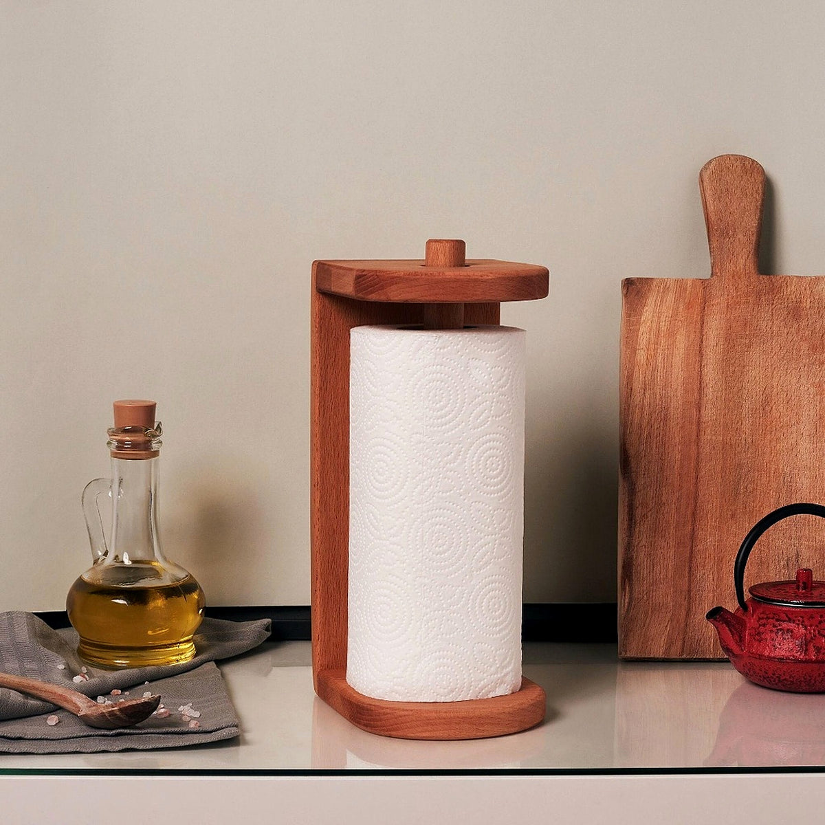 Wooden Paper Towel Holder Stand for Kitchen Counter